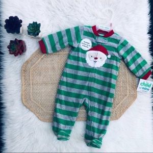 Santa Stripe Footed Onesie NEW